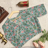 Vriksham Premium Floral Printed Readymade Blouse-Kalamkari Print-Turquoise Blue-VS4522